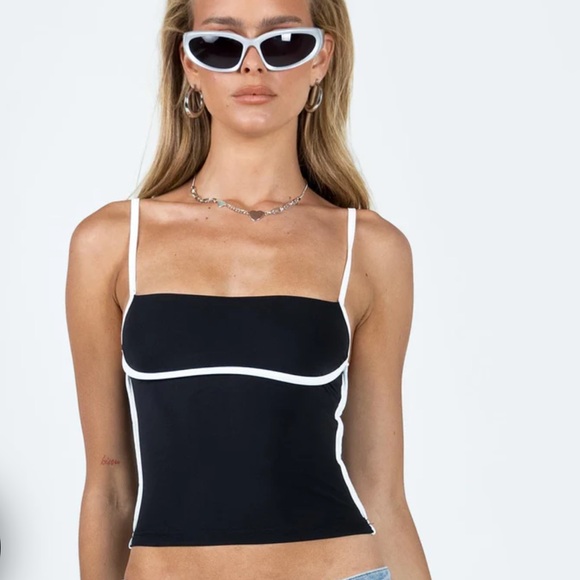 Princess Polly maidenwell contrast top in black size 2 - Picture 1 of 2